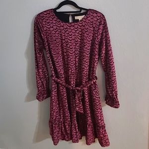 🎁 Michael Kors Wine Long Sleeve Dress Large Velvet Fabric